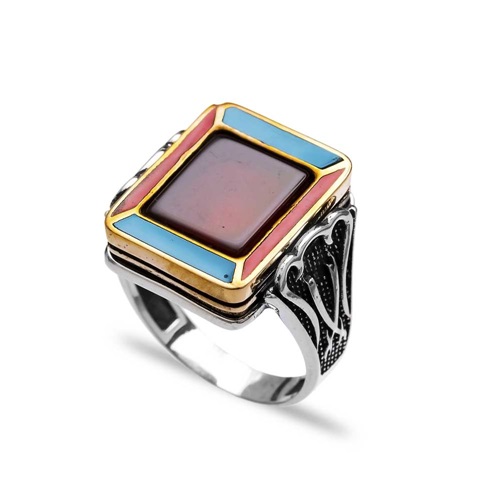 Agate Authentic Men Ring Wholesale Handmade 925 Sterling Silver